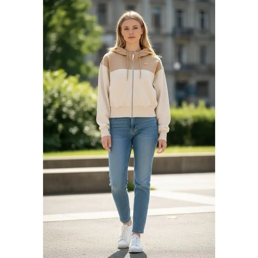 Nike Sportswear Phoenix Fleece Cropped Full Zip Hoodie XS Tan Cream FB7211-104